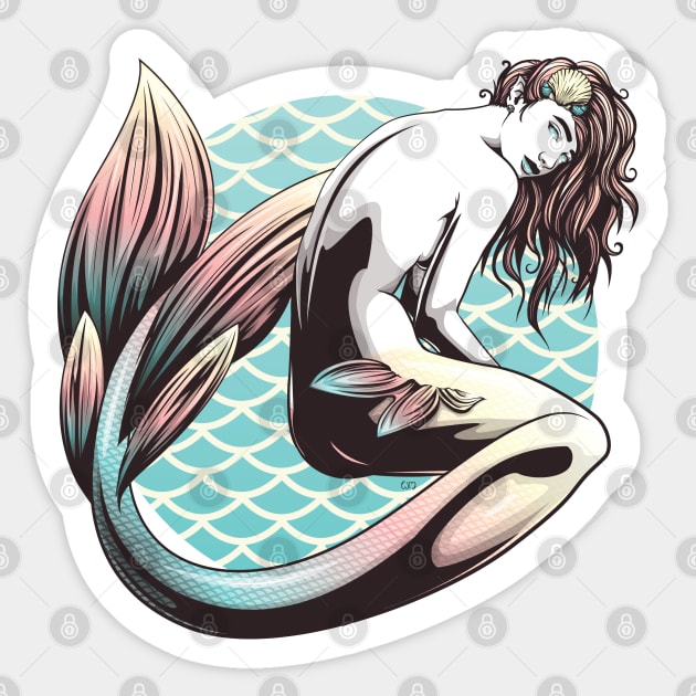 Yellow, Orange, and Blue Mermaid Sticker by redappletees